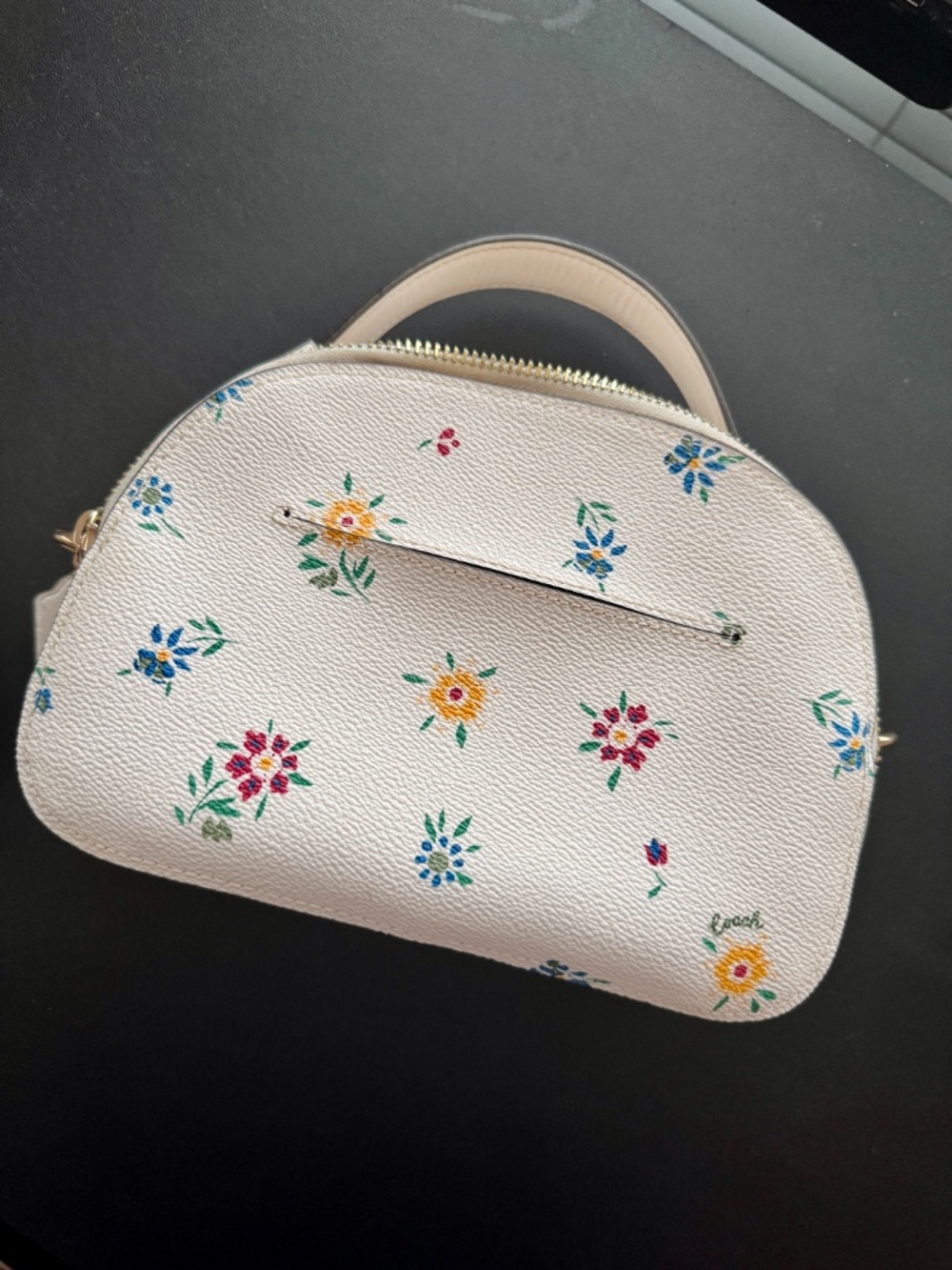 Coach White Leather Floral Top Handle (detachable long strap) Purse - Picture 7 of 7
